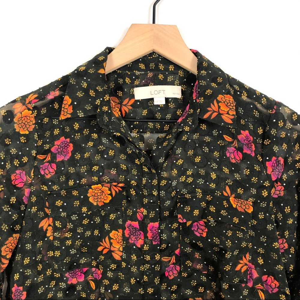 Loft Sheer Floral Button Collared Petite Blouse - image 7